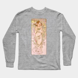 The Flowers: Rose  by Alphonse Mucha Long Sleeve T-Shirt